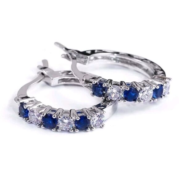 LUXURY BLUE DIAMOND Hoop EARRINGS - Picture 6 of 6